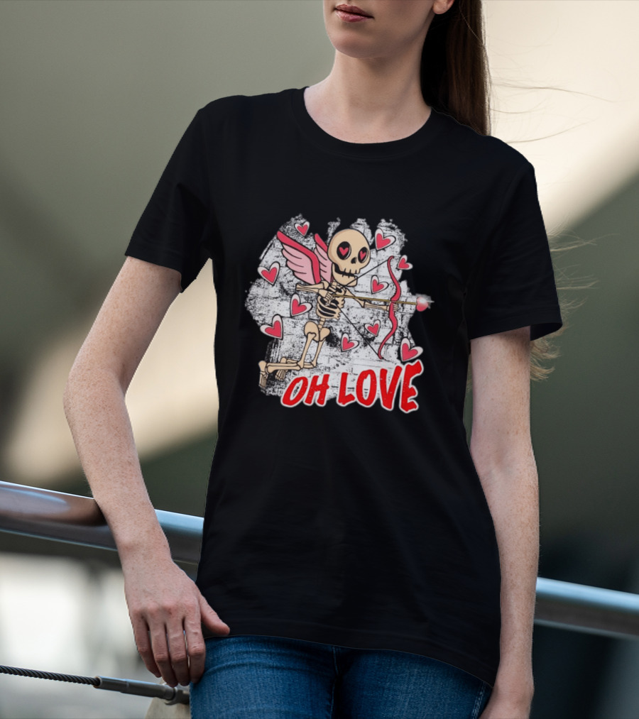 Skeleton Cupid Oh Love Hearts Valentine T-Shirt