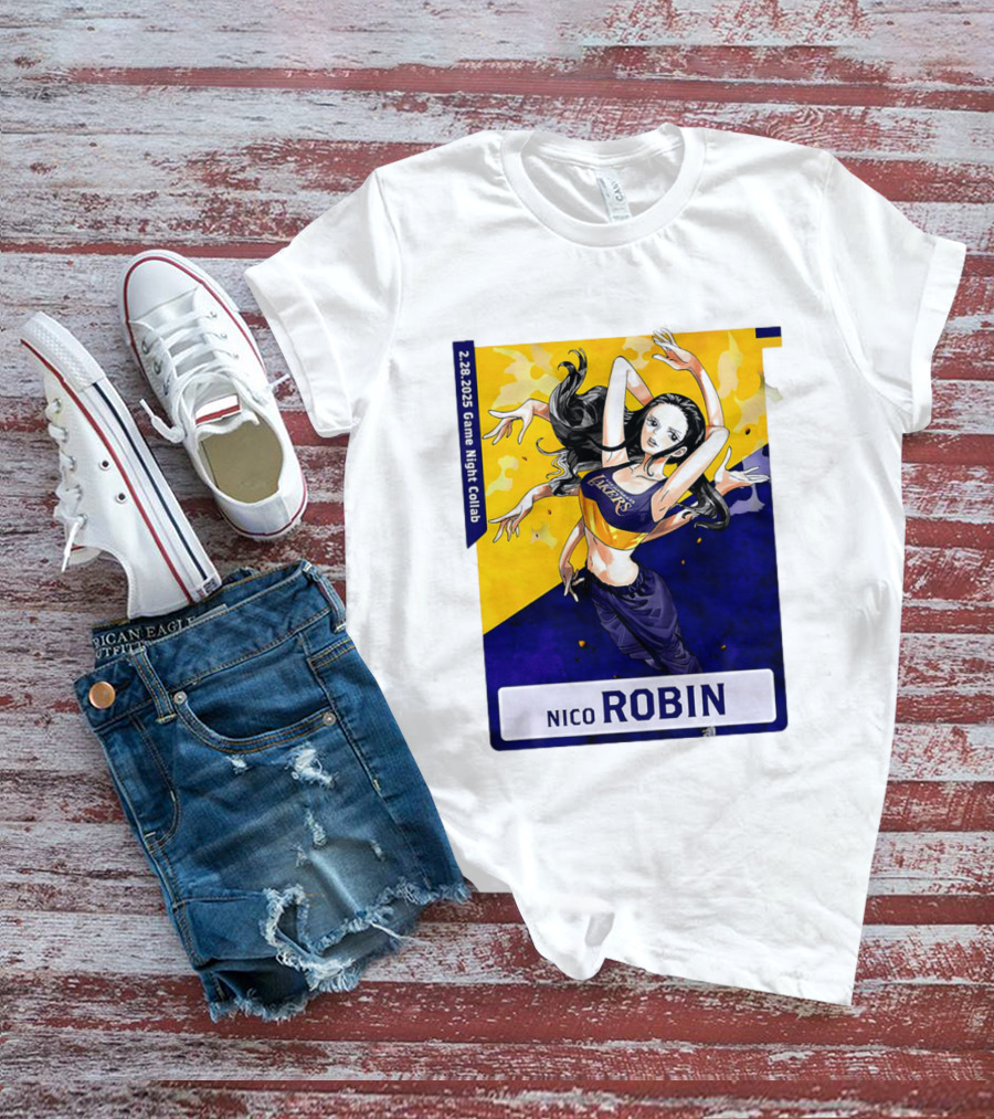 2025 Game Night Collab One Piece X Los Angeles Lakers Nico Robin T-Shirt