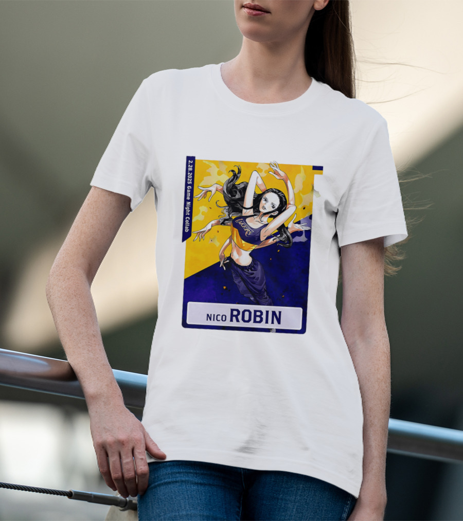2025 Game Night Collab One Piece X Los Angeles Lakers Nico Robin T-Shirt
