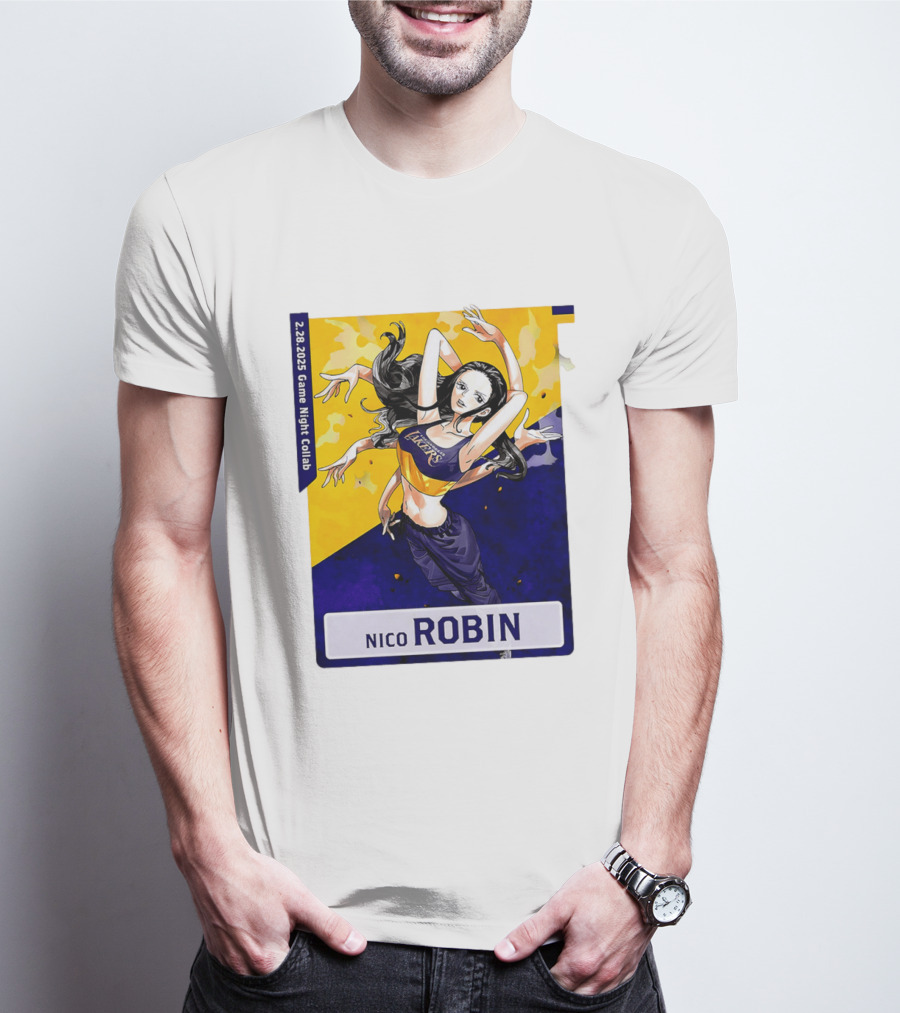 2025 Game Night Collab One Piece X Los Angeles Lakers Nico Robin T-Shirt