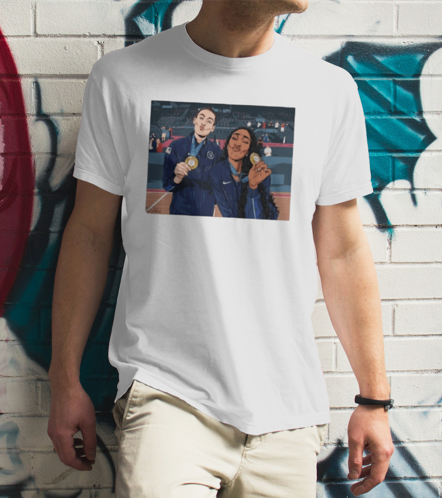 A'Ja Wilson Breanna Stewart Gold Medal Celebration WNBA T-Shirt