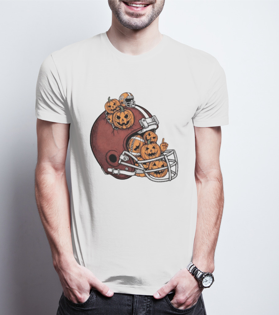 Cleveland Browns Halloween Pumpkin Football Helmet T-Shirt