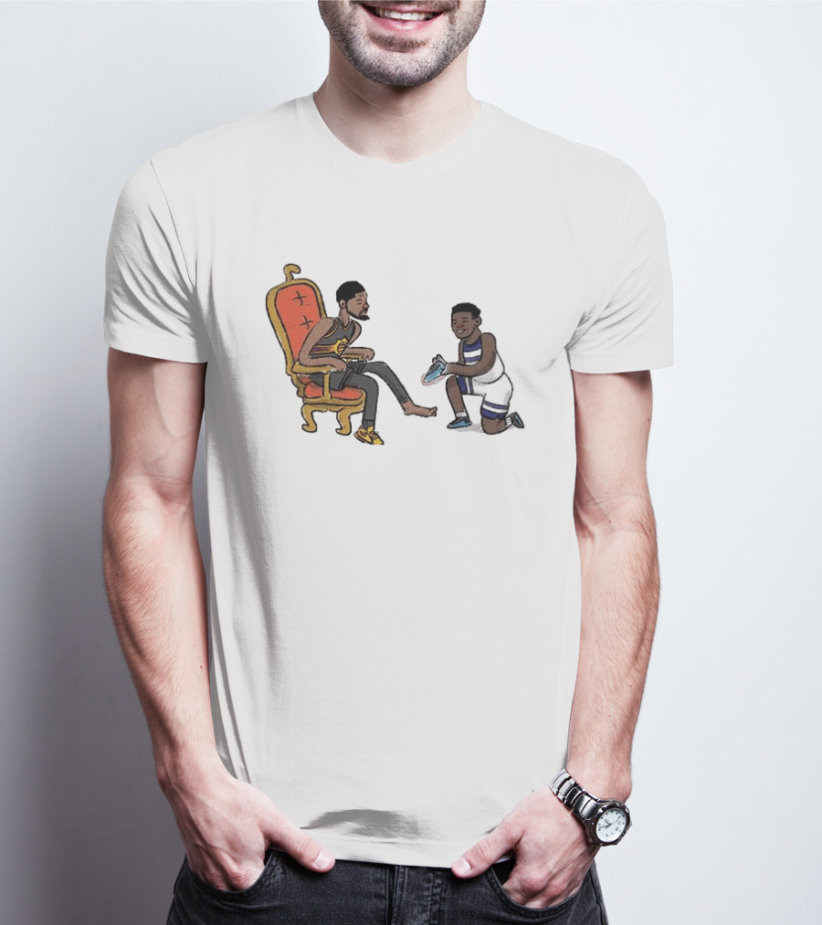Anthony Edwards Kevin Durant Cartoon Shoe Fitting Basketball Scene T-Shirt