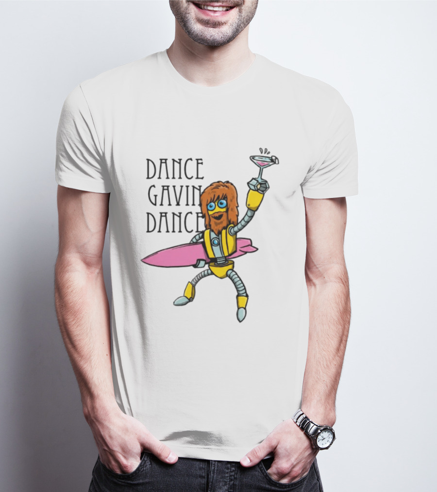 Dance Gavin Dance Surfing Robot With Pink Surfboard And Cocktail T-Shirt