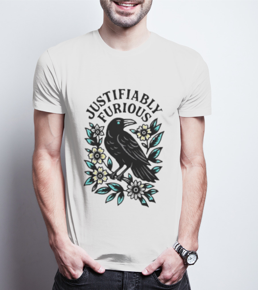 Justifiably Furious Bird With Floral Accents T-Shirt