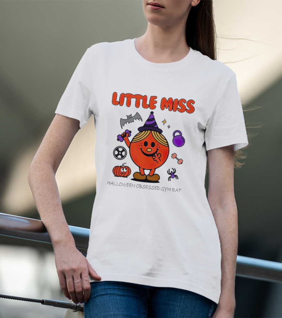 Little Miss Halloween Obsessed Gym Rat Witch With Pumpkins And Weights T-Shirt