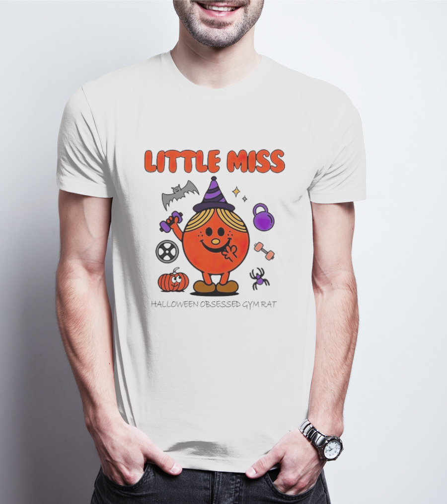 Little Miss Halloween Obsessed Gym Rat Witch With Pumpkins And Weights T-Shirt