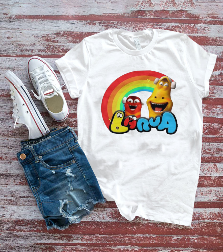 Larva Cartoon Characters With Rainbow T-Shirt