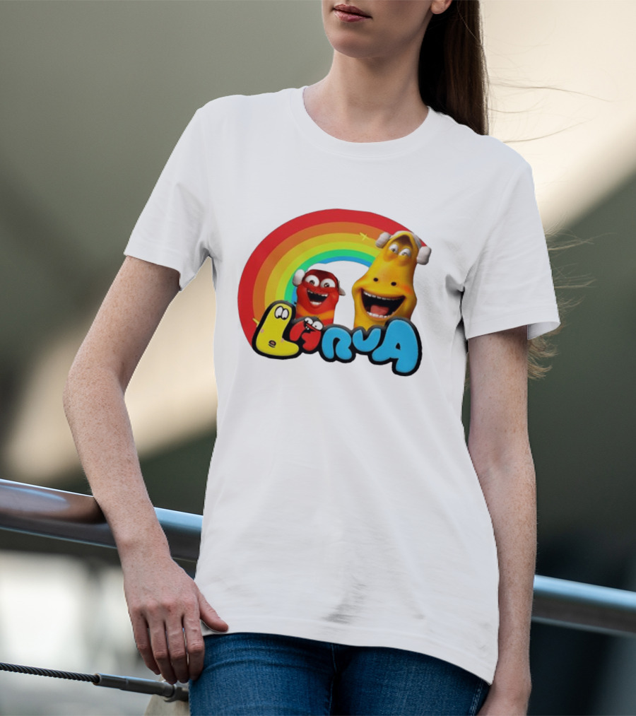 Larva Cartoon Characters With Rainbow T-Shirt
