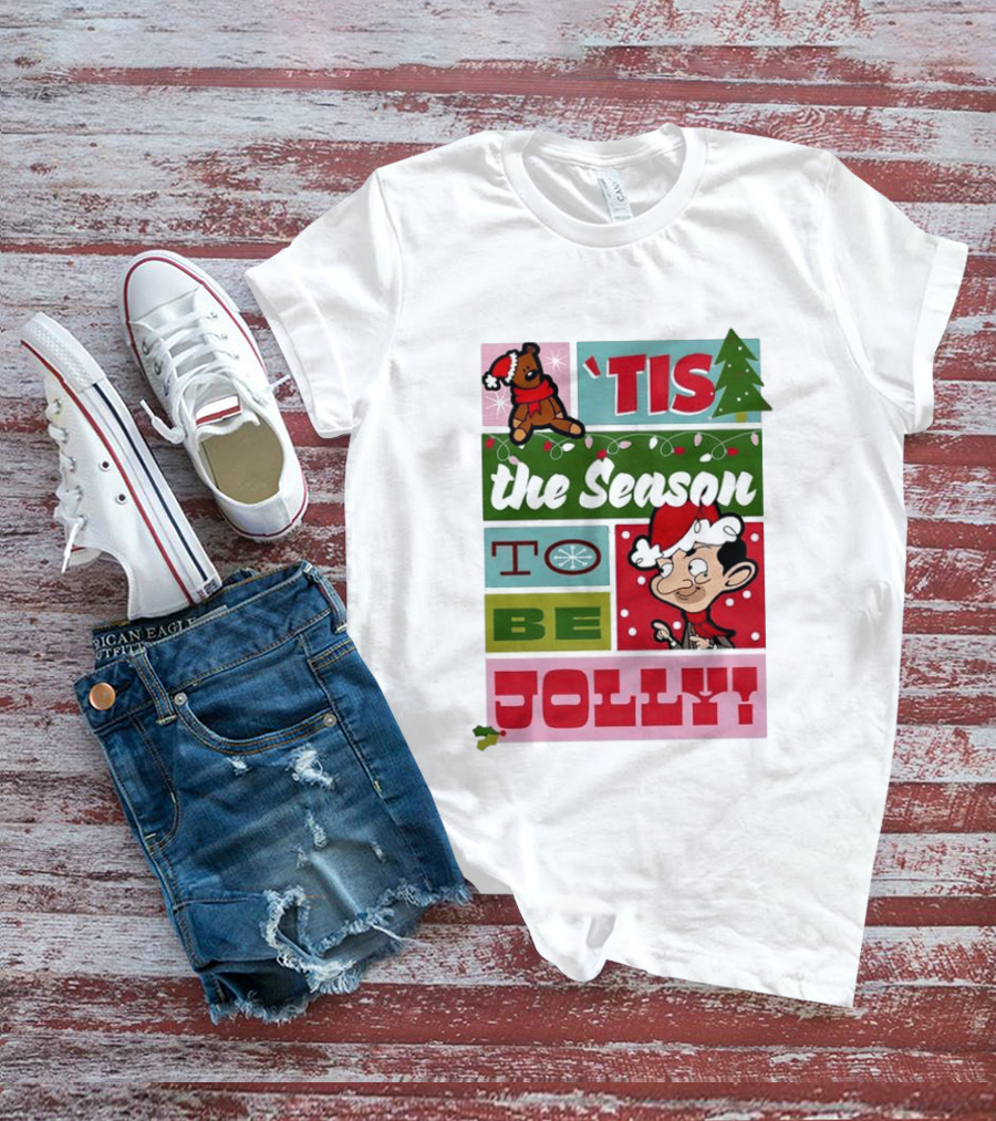 Mr Bean Tis The Season To Be Jolly Christmas Cartoon Santa Hat Fun T-Shirt