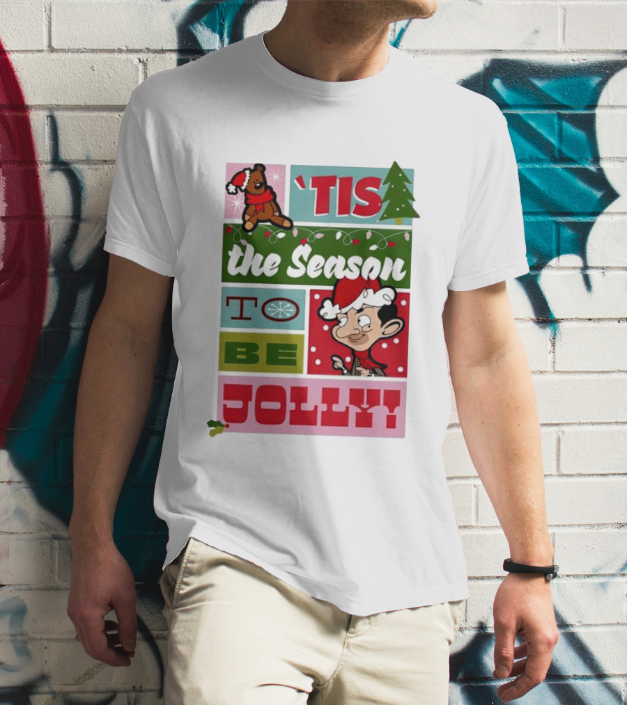 Mr Bean Tis The Season To Be Jolly Christmas Cartoon Santa Hat Fun T-Shirt