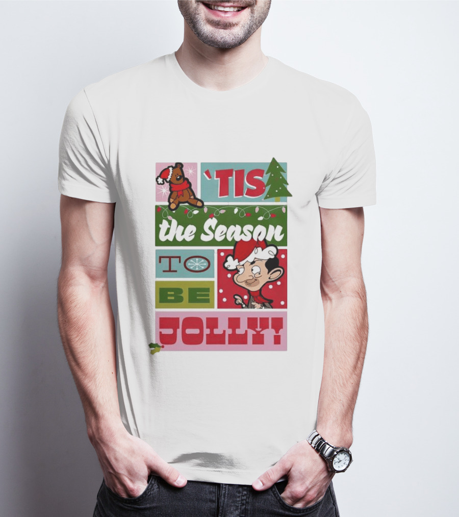 Mr Bean Tis The Season To Be Jolly Christmas Cartoon Santa Hat Fun T-Shirt