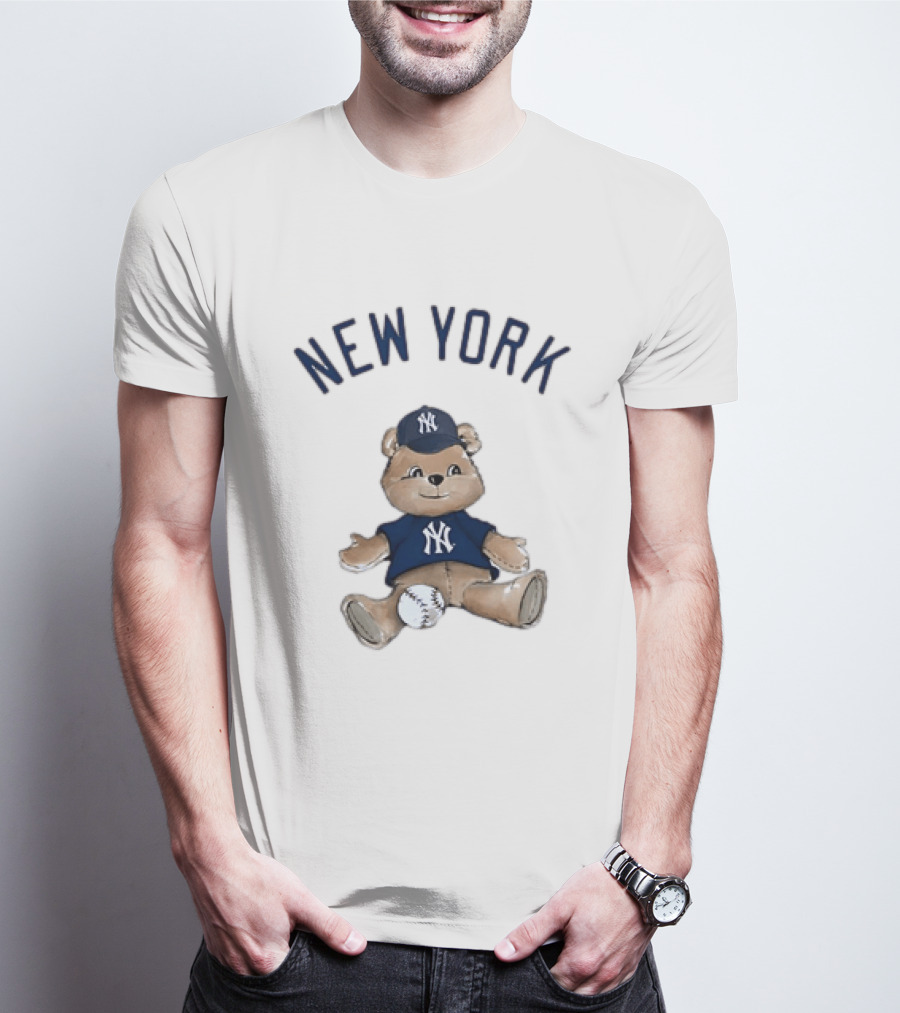 New York Yankees Teddy Bear With Baseball Cap And Baseball Youth T-Shirt