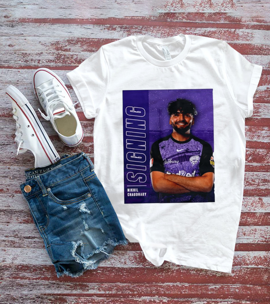 Nikhil Chaudhary Signing Hobart Hurricanes Cadbury BBL T-Shirt