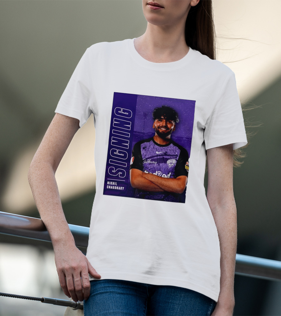 Nikhil Chaudhary Signing Hobart Hurricanes Cadbury BBL T-Shirt