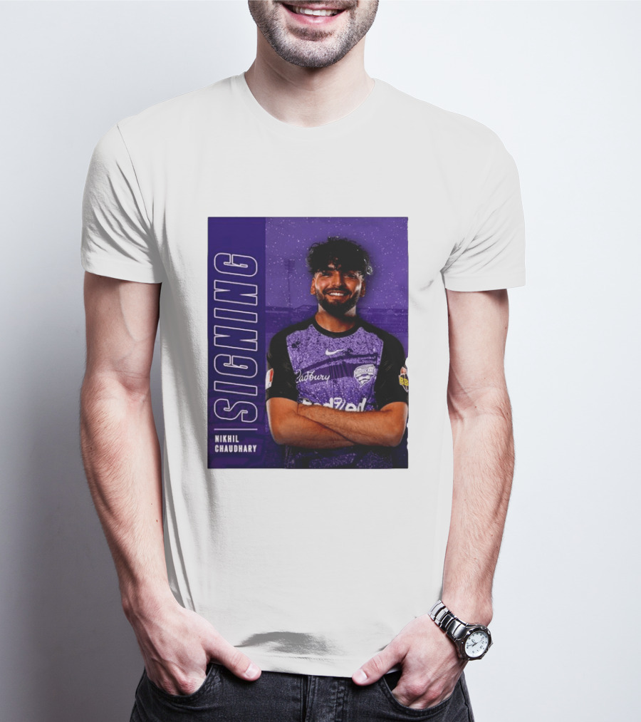Nikhil Chaudhary Signing Hobart Hurricanes Cadbury BBL T-Shirt
