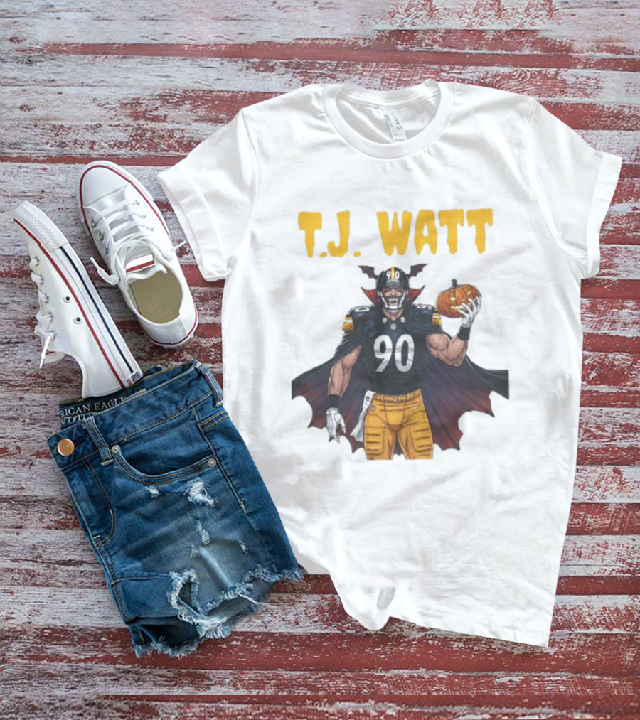T.J. Watt Pittsburgh Steelers Halloween Dracula 90 Football Pumpkin T-Shirt
