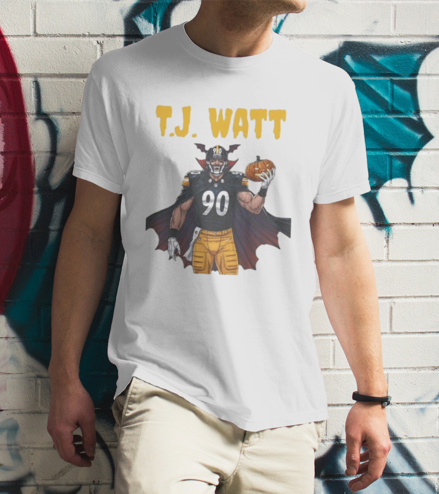 T.J. Watt Pittsburgh Steelers Halloween Dracula 90 Football Pumpkin T-Shirt