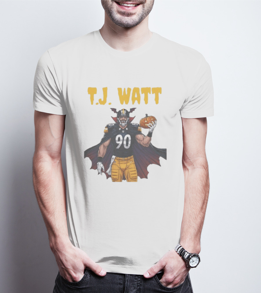T.J. Watt Pittsburgh Steelers Halloween Dracula 90 Football Pumpkin T-Shirt