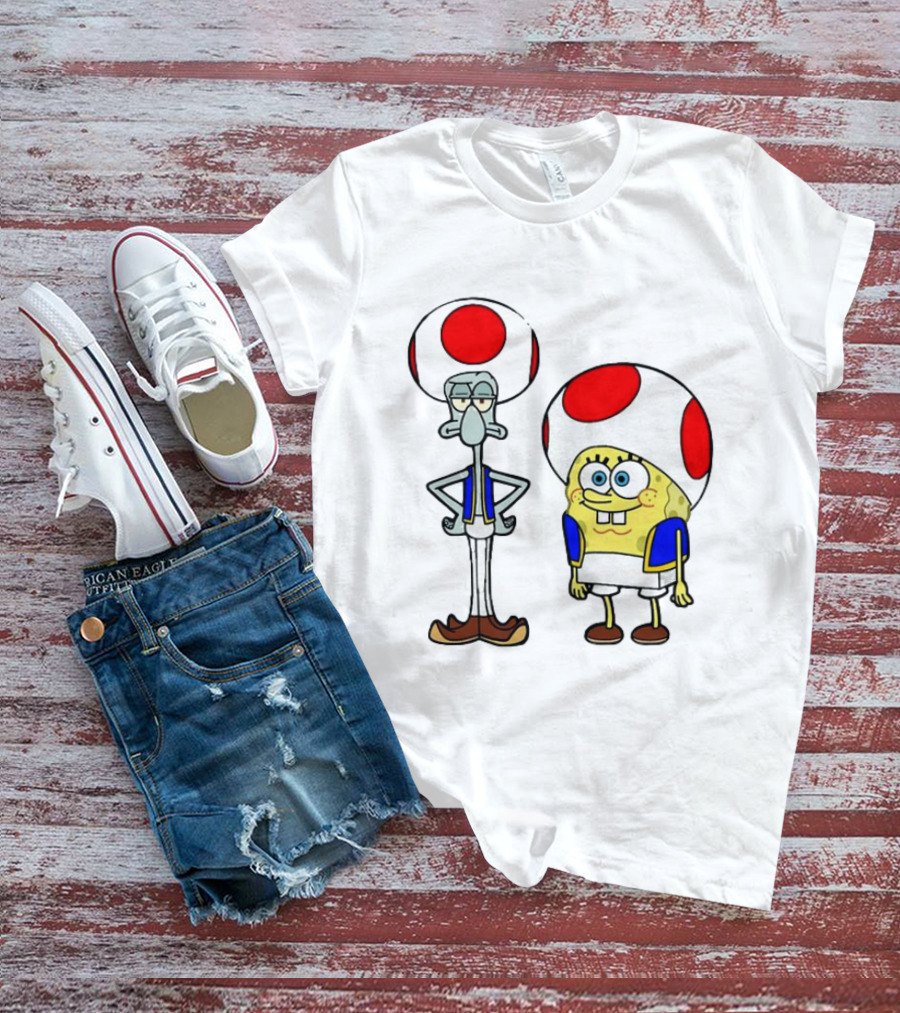 Toad Squidward Spongebob Crossover Super Mario Game Characters T-Shirt