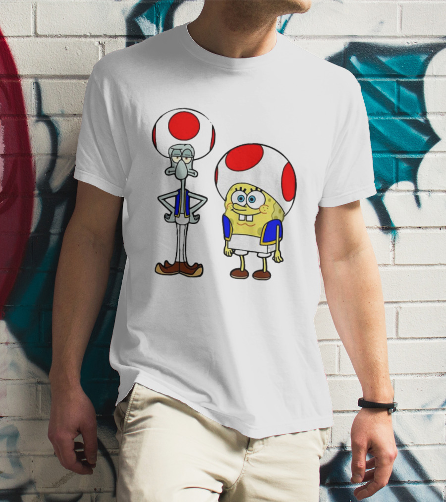 Toad Squidward Spongebob Crossover Super Mario Game Characters T-Shirt