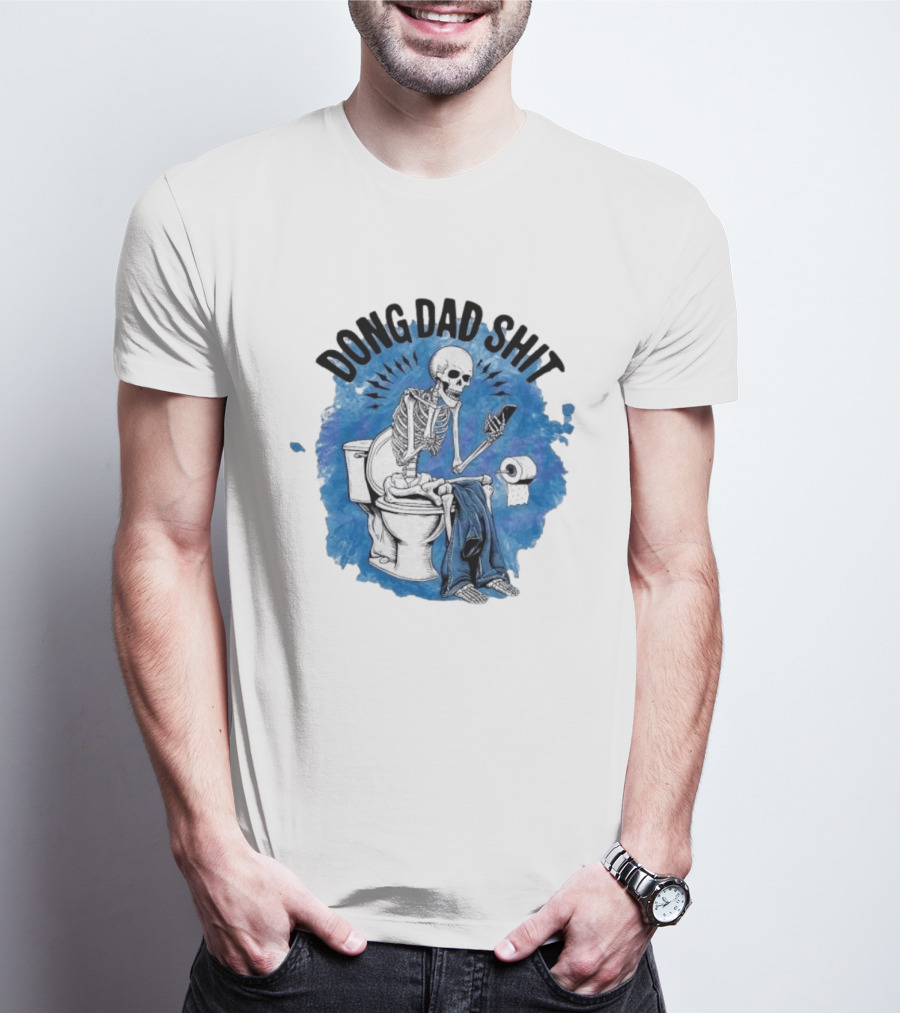 Skeleton Doing Dad Shit On Toilet With Phone And Toilet Paper T-Shirt