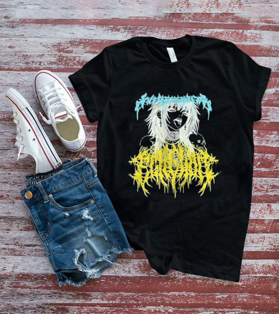 Anime Girl Emo Goth Aesthetic Crybaby Hardcore Chained Heart Cross Earrings T-Shirt