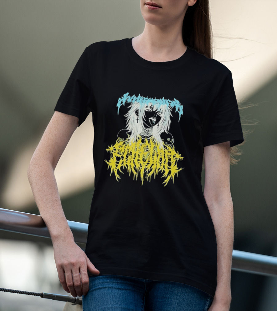 Anime Girl Emo Goth Aesthetic Crybaby Hardcore Chained Heart Cross Earrings T-Shirt