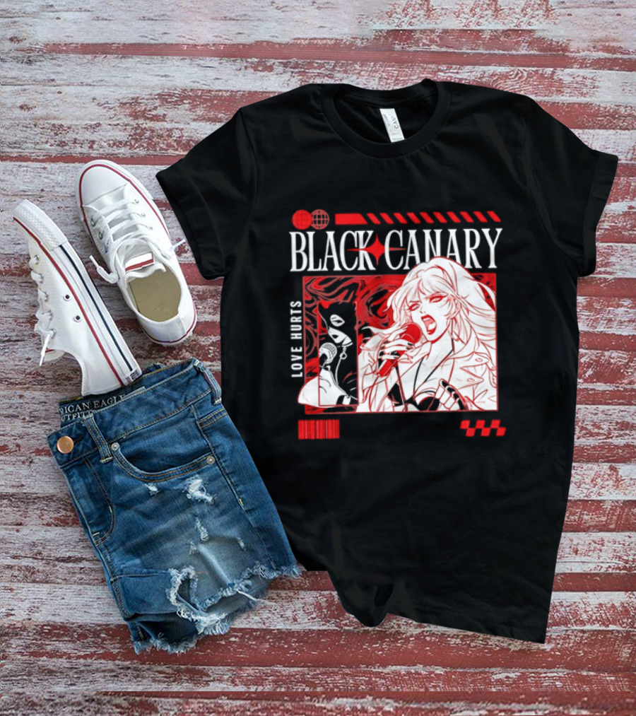 Black Canary Love Hurts DC Comics Superhero Microphone Music Scene T-Shirt