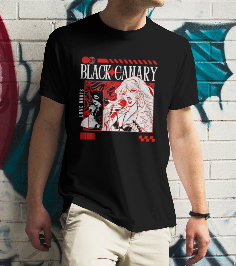Black Canary Love Hurts DC Comics Superhero Microphone Music Scene T-Shirt