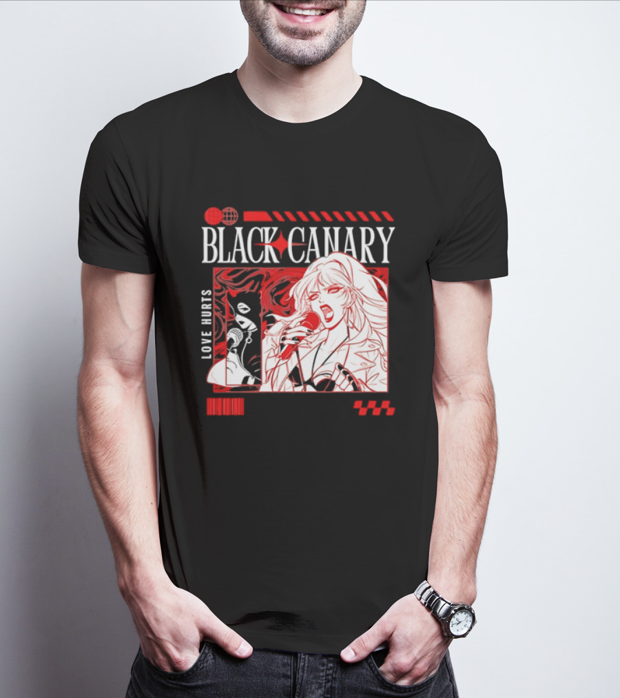 Black Canary Love Hurts DC Comics Superhero Microphone Music Scene T-Shirt