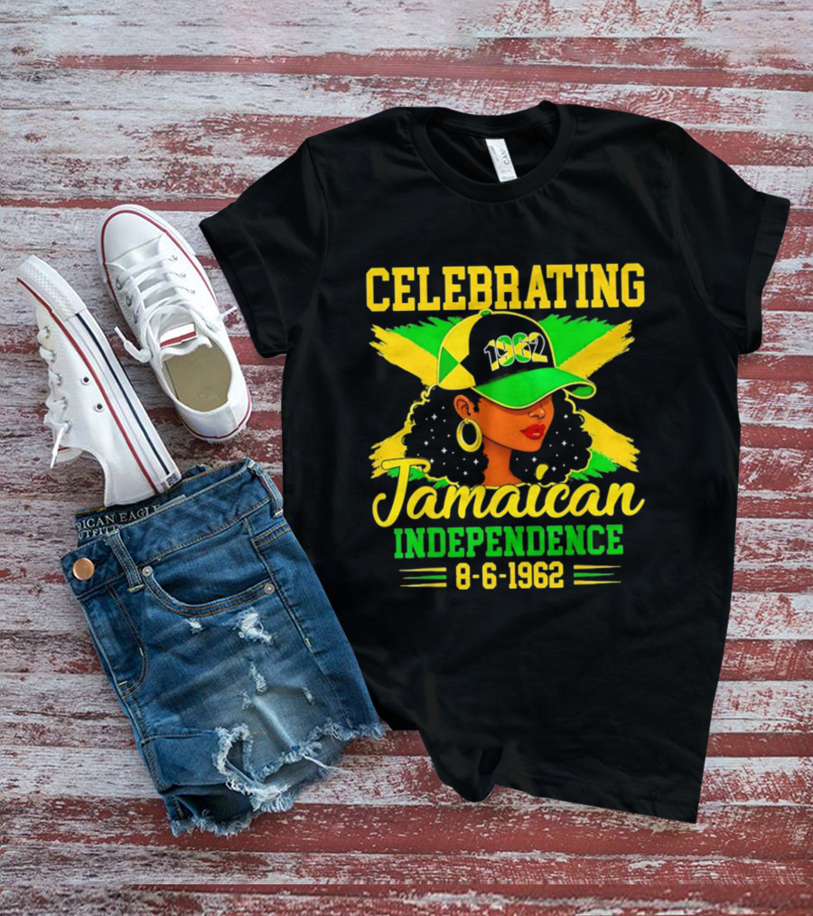 Celebrating Jamaican Independence 1962 Hat Woman And Flag 8 6 1962 T-Shirt