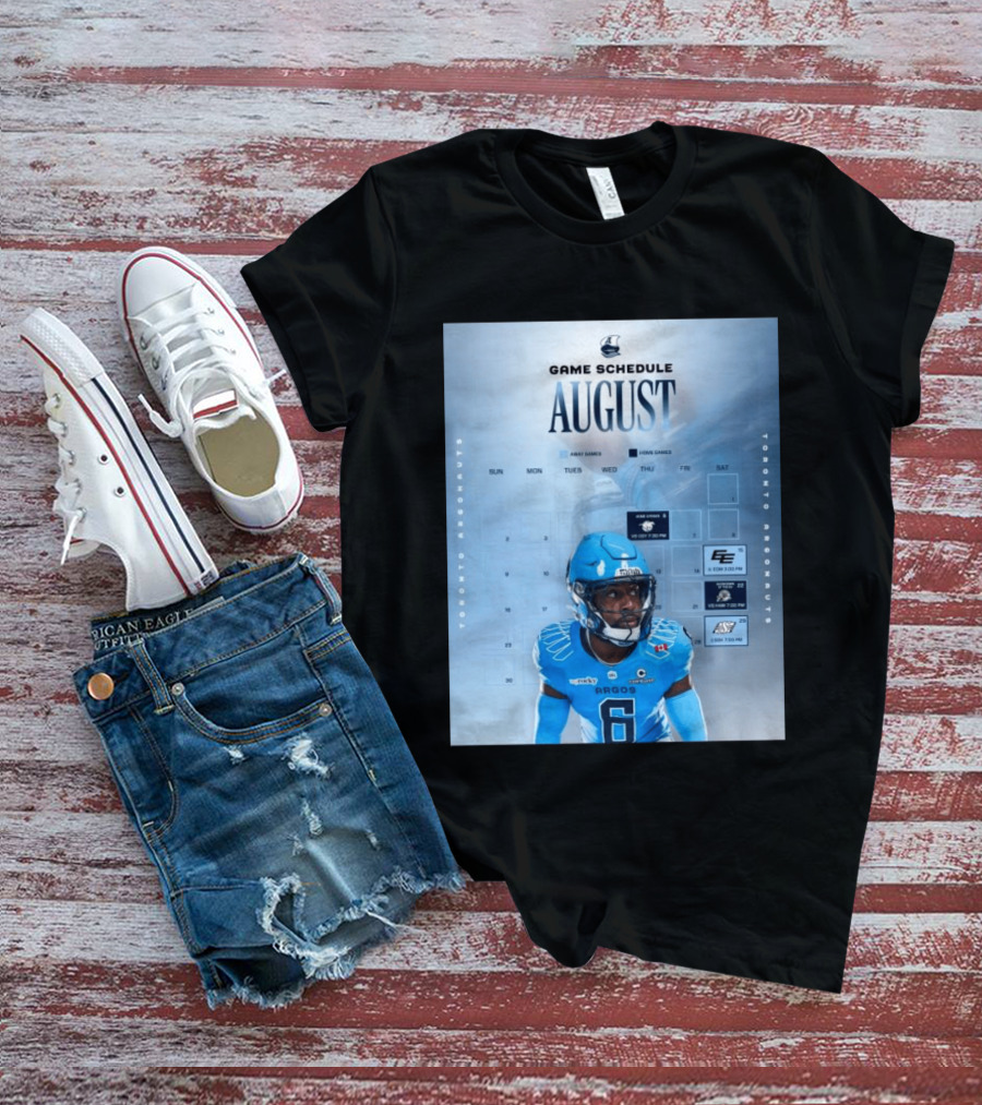 Toronto Argonauts August Game Schedule 2023 CFL Football Player Calendar T-Shirt