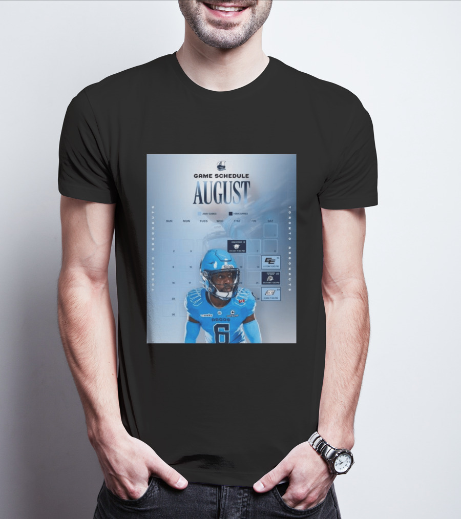 Toronto Argonauts August Game Schedule 2023 CFL Football Player Calendar T-Shirt