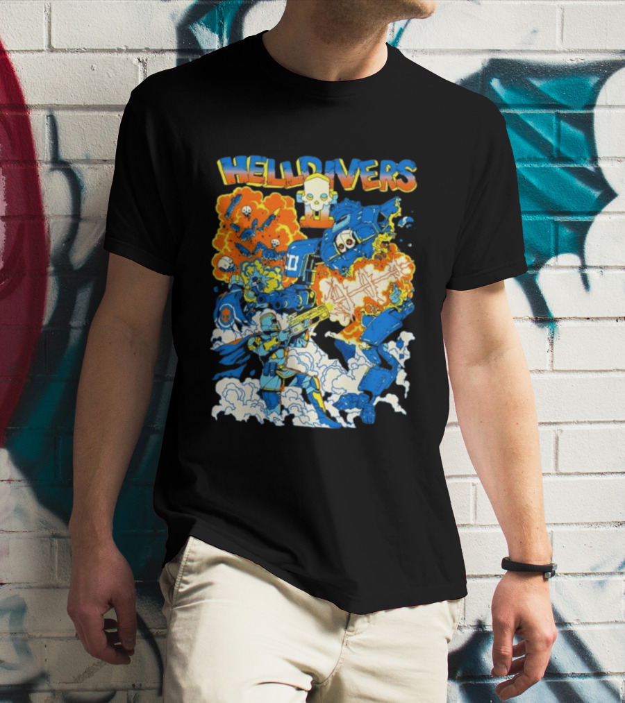 Helldivers Super Earth Soldier Combat Action Explosive Battle Scene T-Shirt
