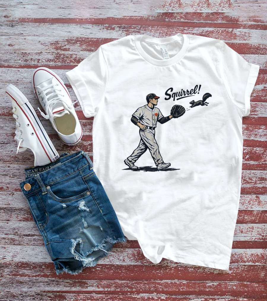Baseball Player With Glove And Squirrel Chase T-Shirt