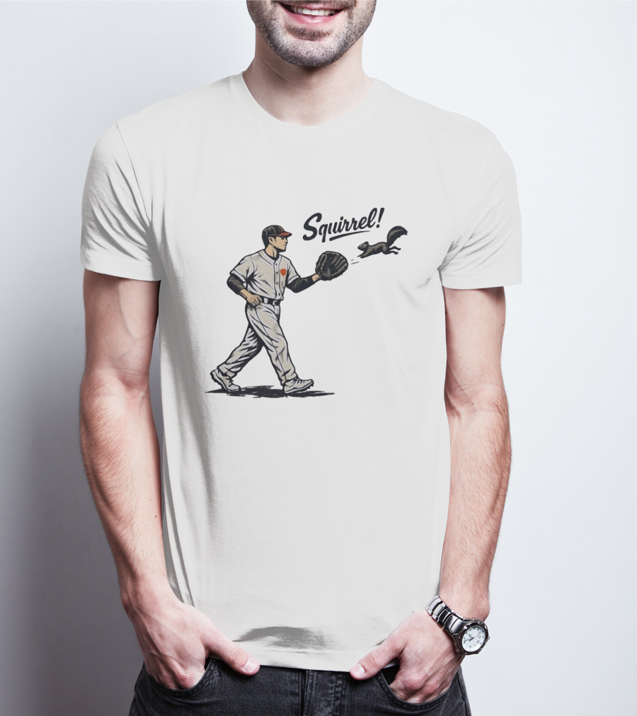 Baseball Player With Glove And Squirrel Chase T-Shirt