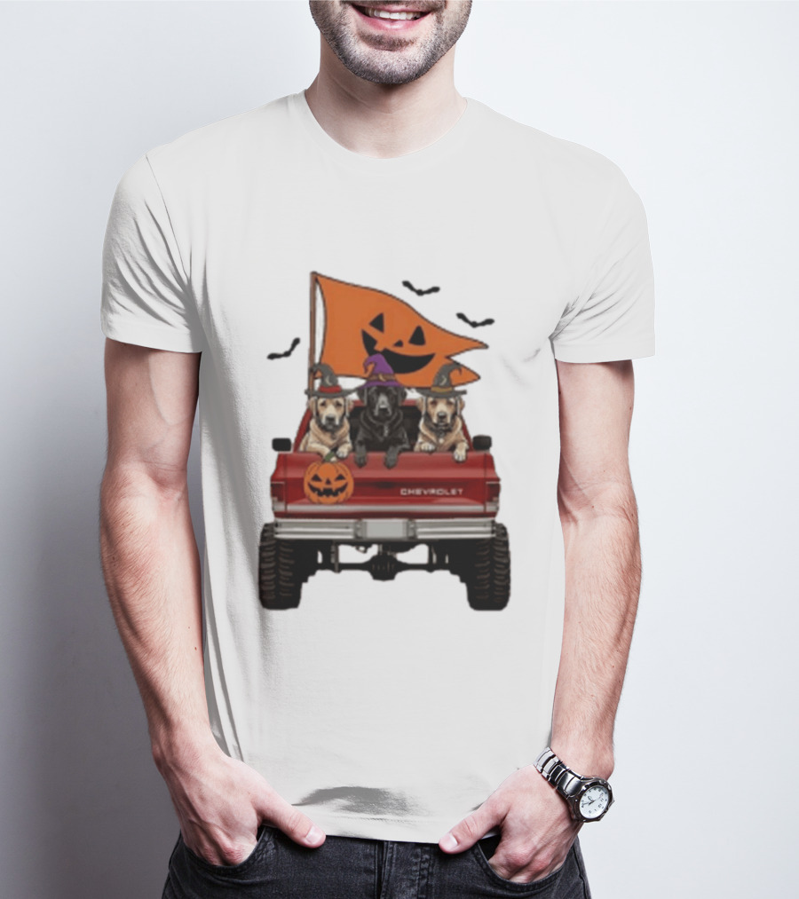 Chevrolet Halloween Dogs In Truck With Pumpkin And Bats T-Shirt