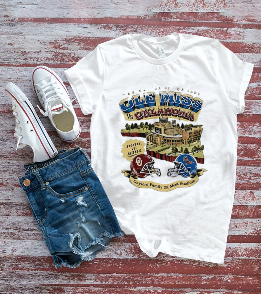 Ole Miss Vs Oklahoma Sooners Rebels Gaylord Family OK Mem Stadium T-Shirt