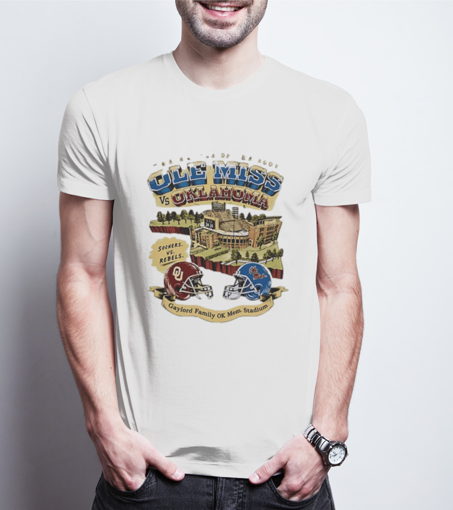 Ole Miss Vs Oklahoma Sooners Rebels Gaylord Family OK Mem Stadium T-Shirt