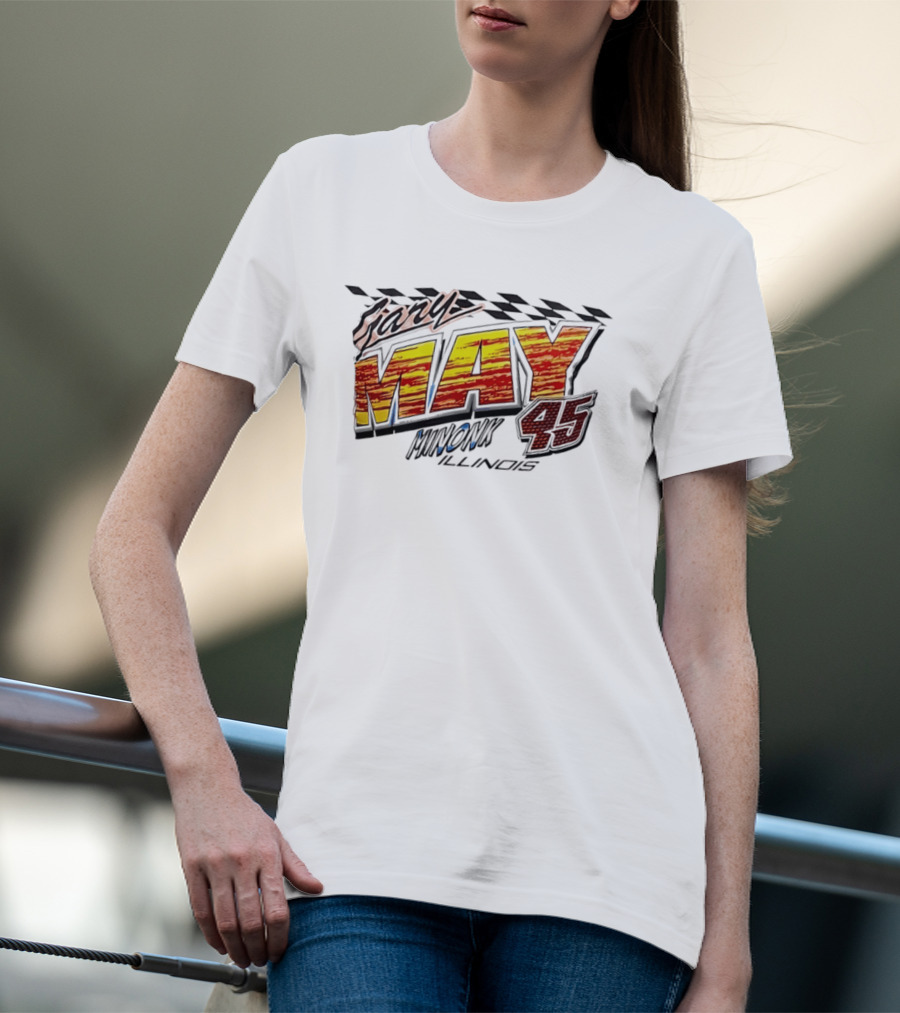 Gary May 45 Minonk Illinois Racing Motorsports Checkerboard T-Shirt
