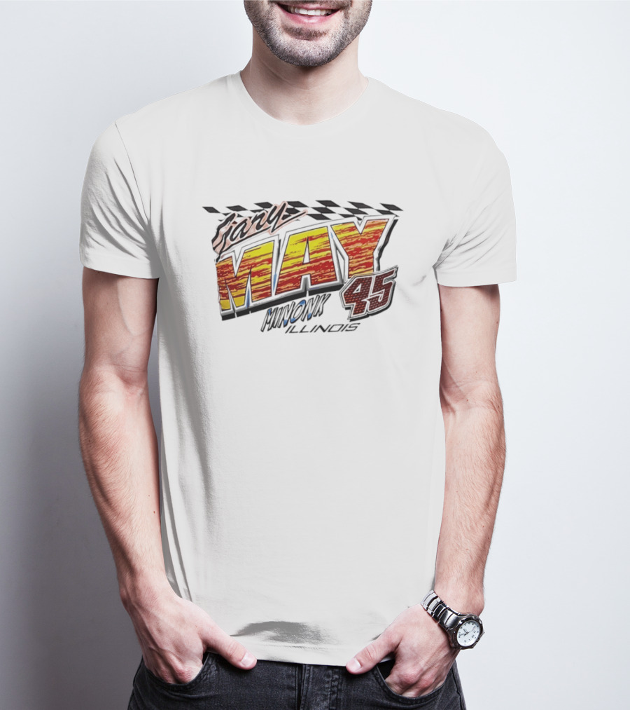 Gary May 45 Minonk Illinois Racing Motorsports Checkerboard T-Shirt