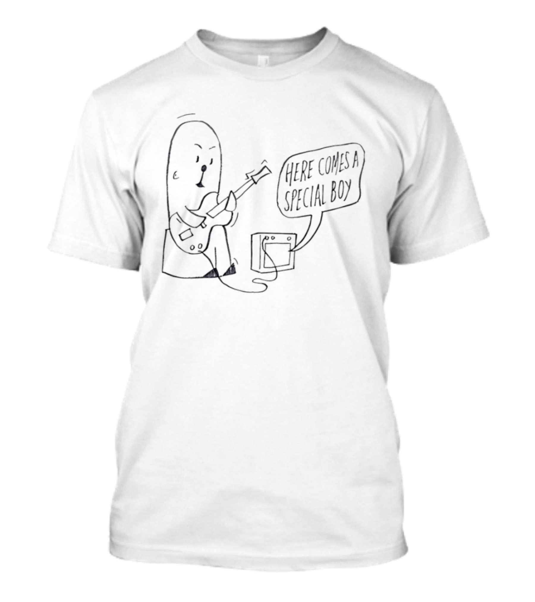 Special Boy Cartoon With Guitar And Amp Here Comes A Special Boy T-Shirt