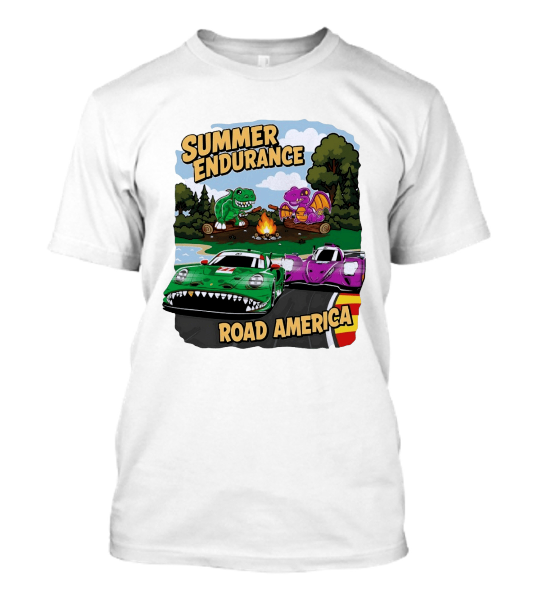 Summer Endurance Road America Racing With Dinosaurs And Dragons T-Shirt