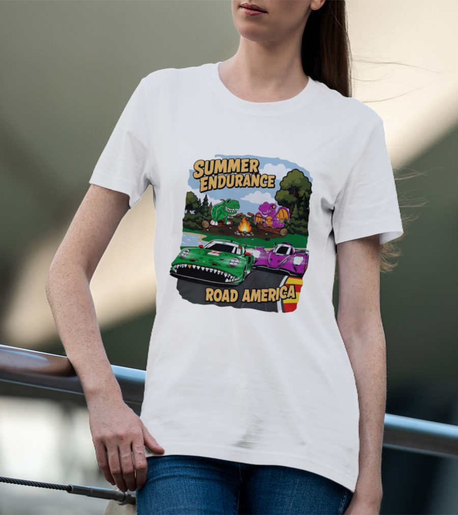 Summer Endurance Road America Racing With Dinosaurs And Dragons T-Shirt
