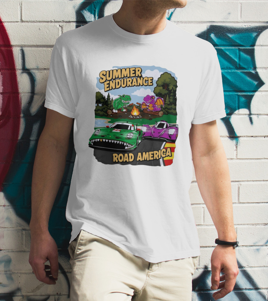 Summer Endurance Road America Racing With Dinosaurs And Dragons T-Shirt