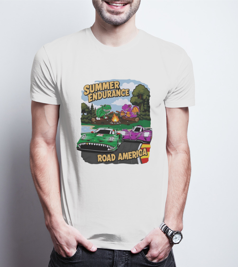 Summer Endurance Road America Racing With Dinosaurs And Dragons T-Shirt
