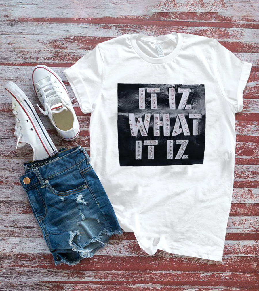 It Iz What It Iz Rhinestone Sparkly Slang Black T-Shirt