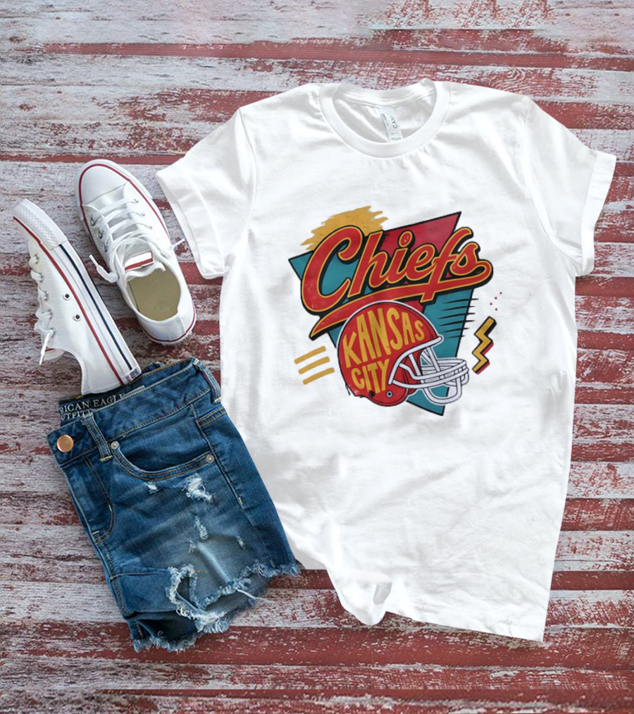 Kansas City Chiefs Helmet Retro Style Football T-Shirt