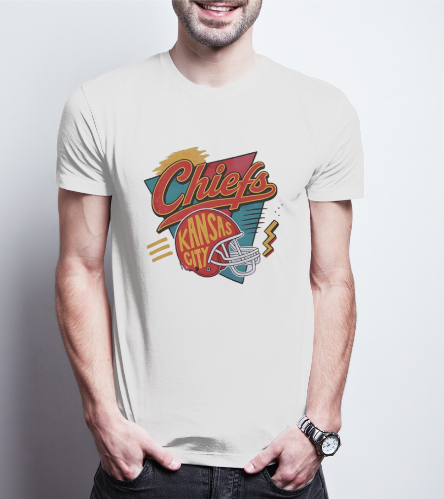Kansas City Chiefs Helmet Retro Style Football T-Shirt